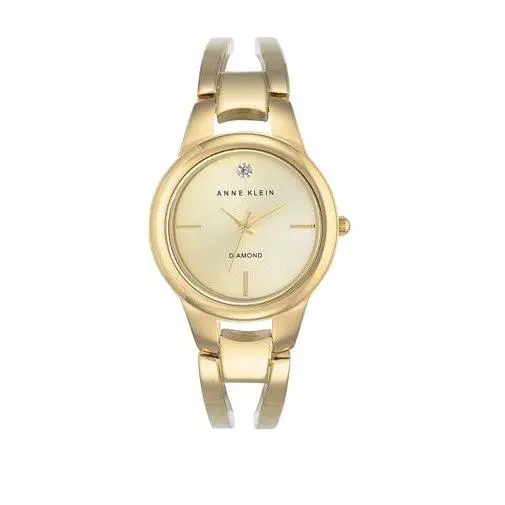 Anne Klein Gold Tone Diamond Bangle Bracelet Watch AK/2628CHGB - Dial: Yellow Gold, Band: Yellow Gold