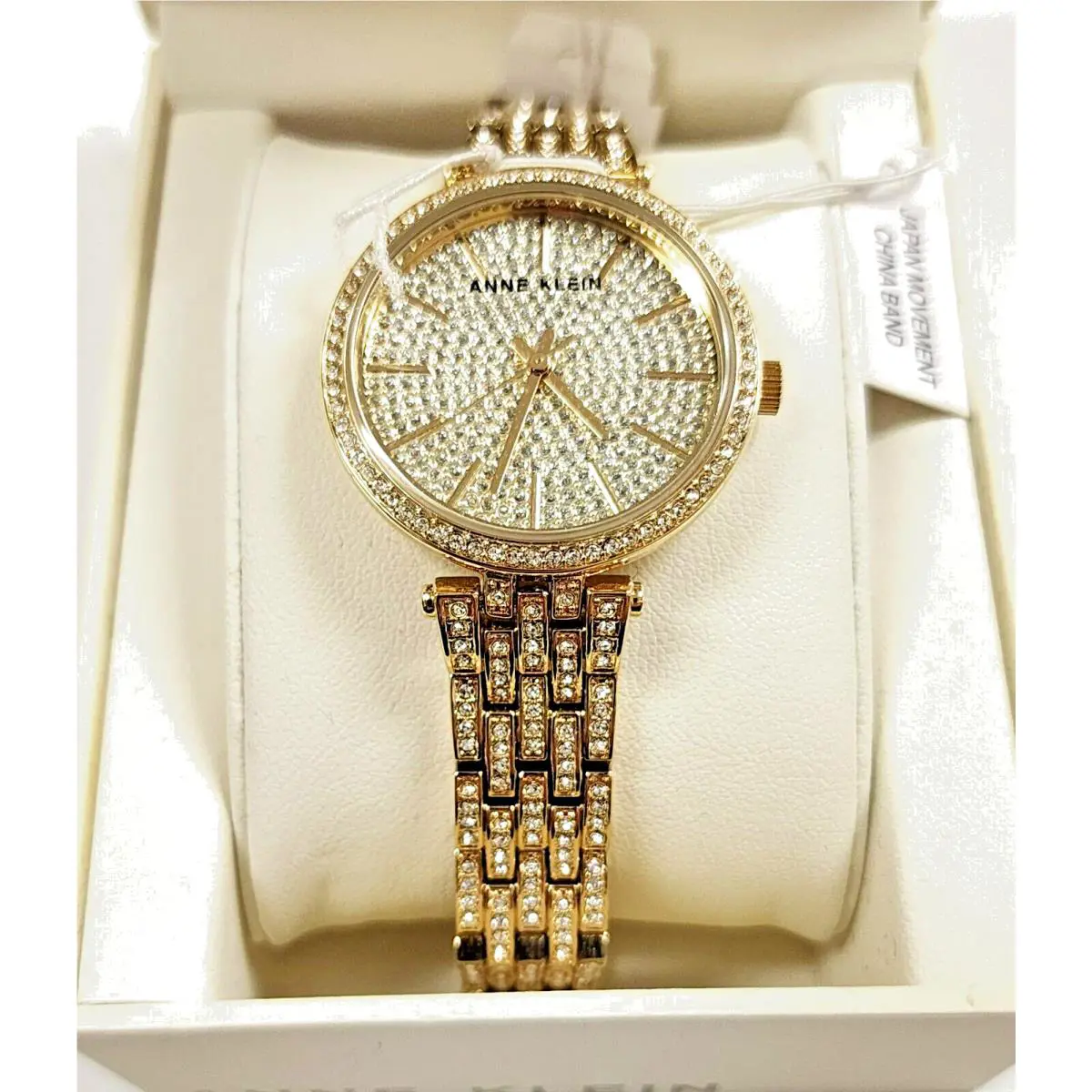 Anne Klein Gold Tone Crystals Pave Glitz Dial Bracelet Watch AK/3320