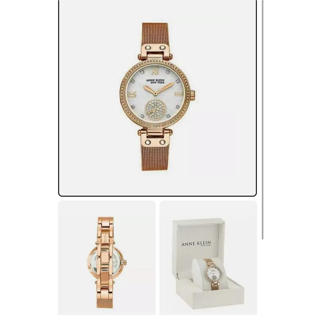 Anne Klein 12/2308SVRG Ladies` York Rose Gold Tone Swarovski Watch- Det