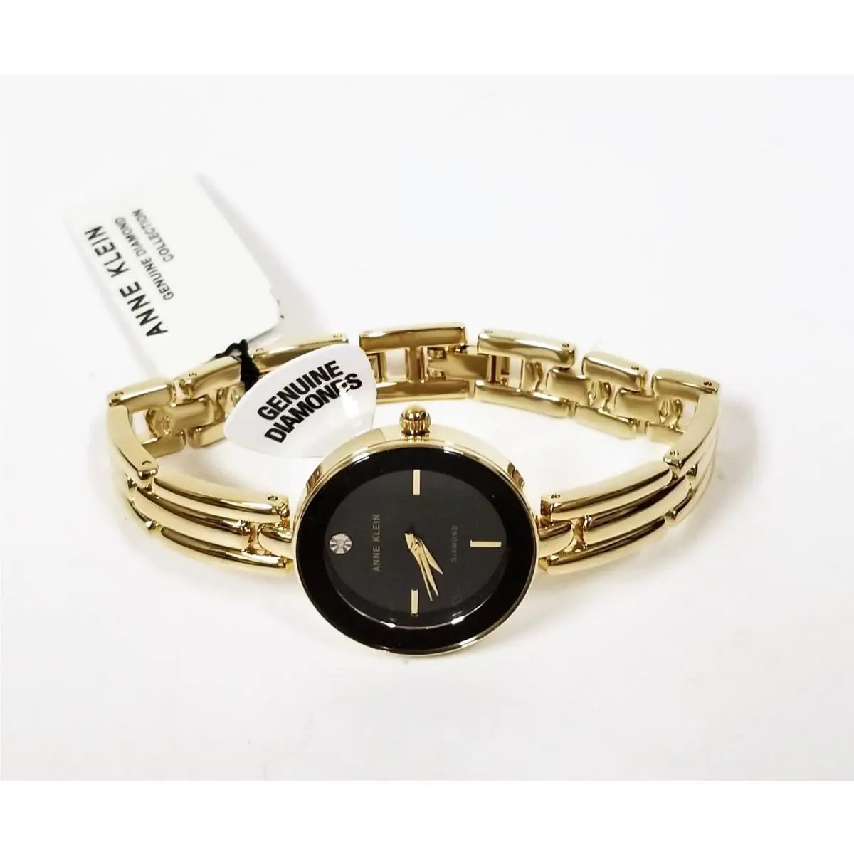 Anne Klein Gold Tone Black Dial Diamond Bangle Bracelet Watch AK/2426BKGB