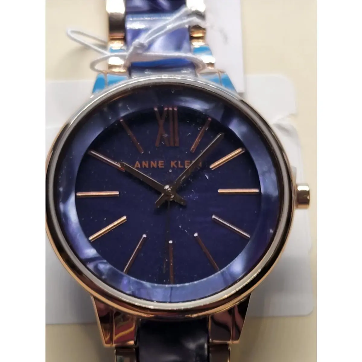 Ladies Anne Klein Gold Black Two Tone Navy Blue Dial Analog Watch AK/1412