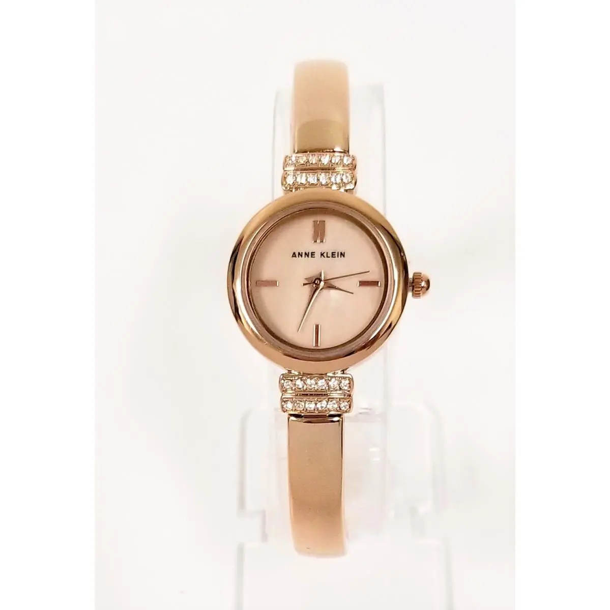 Anne Klein Rose Gold Tone Mop Crystals Bangle Bracelet Watch AK/2474BMRG