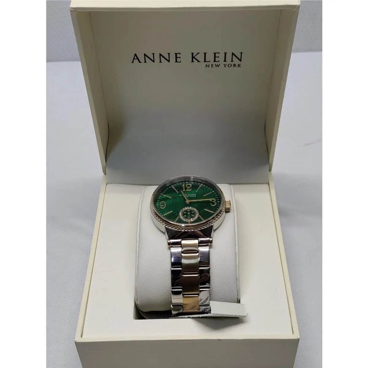 Anne Klein 12/2341GMTT Women`s 38mm Green Mop Dial Two Tone S/steel Watch
