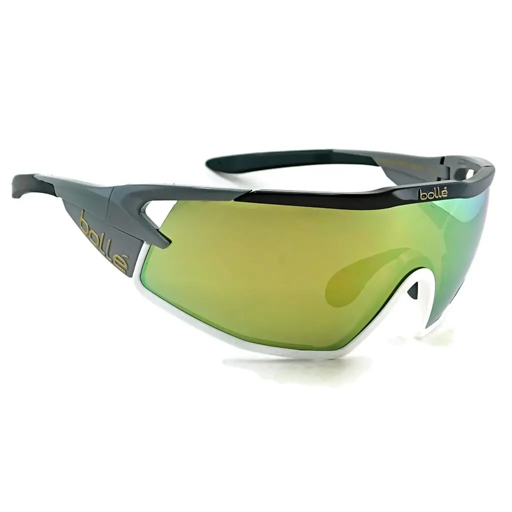 Bolle B-rock Pro Sunglasses 12629 - Shiny Black / Brown Gold Mirror Lens - Frame: Shiny Black / White / Grey, Lens: Polarized Gray with Blue Mirror