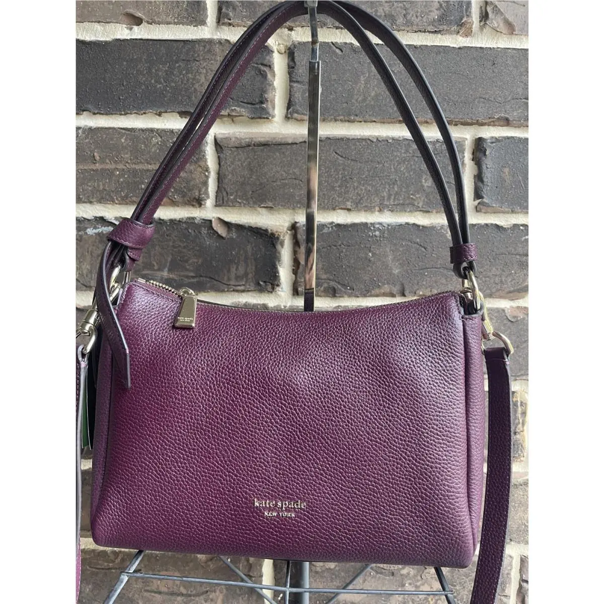 Kate Spade Deep Cherry Knott Pebbled Shoulder Bag Burgundy Purple
