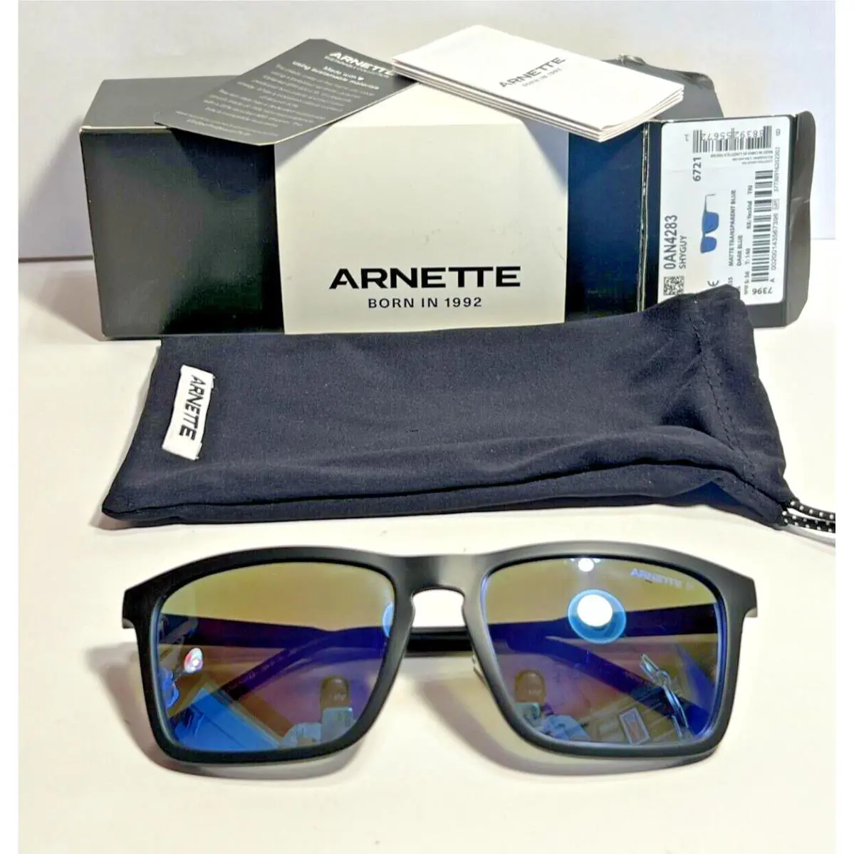 Men`s AN4238 Shyguy Matte Black/blue Polarized 4283-01/22 56-18 by Arnette