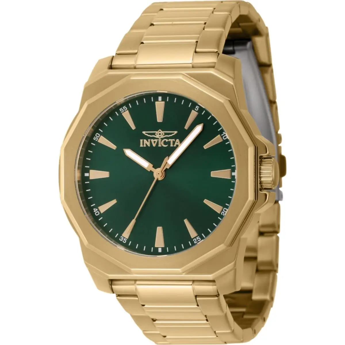 Invicta Men`s 46841 Speedway Quartz 3 Hand 42MM Green Dial Gold Steel Watch