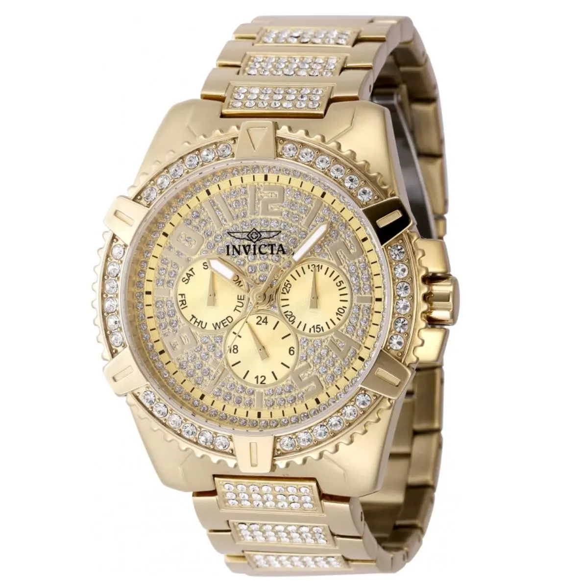 Invicta Celestial Luxe Men`s 45mm Pave Crystal Multi-function Quartz Watch 48561 - Dial: Gold, Multicolor, White, Band: Gold, White, Yellow, Bezel: Gold, White, Yellow