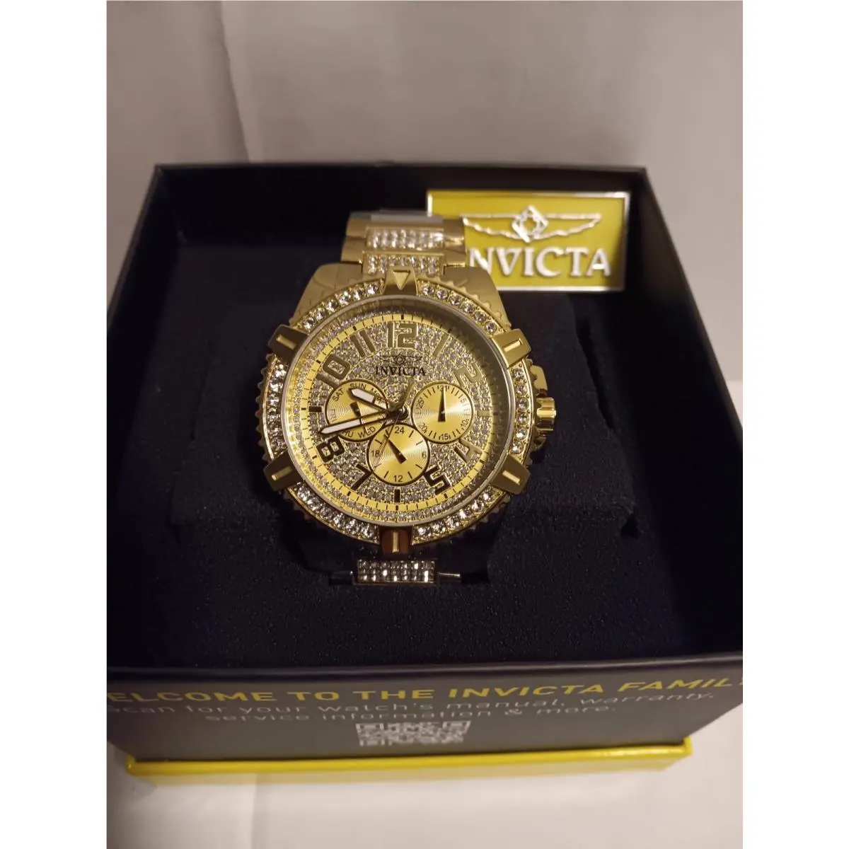 Invicta Celestial Luxe Men`s 45mm Pave Crystal Multi-function Quartz - Dial: Gold, Band: Gold, Bezel: Gold