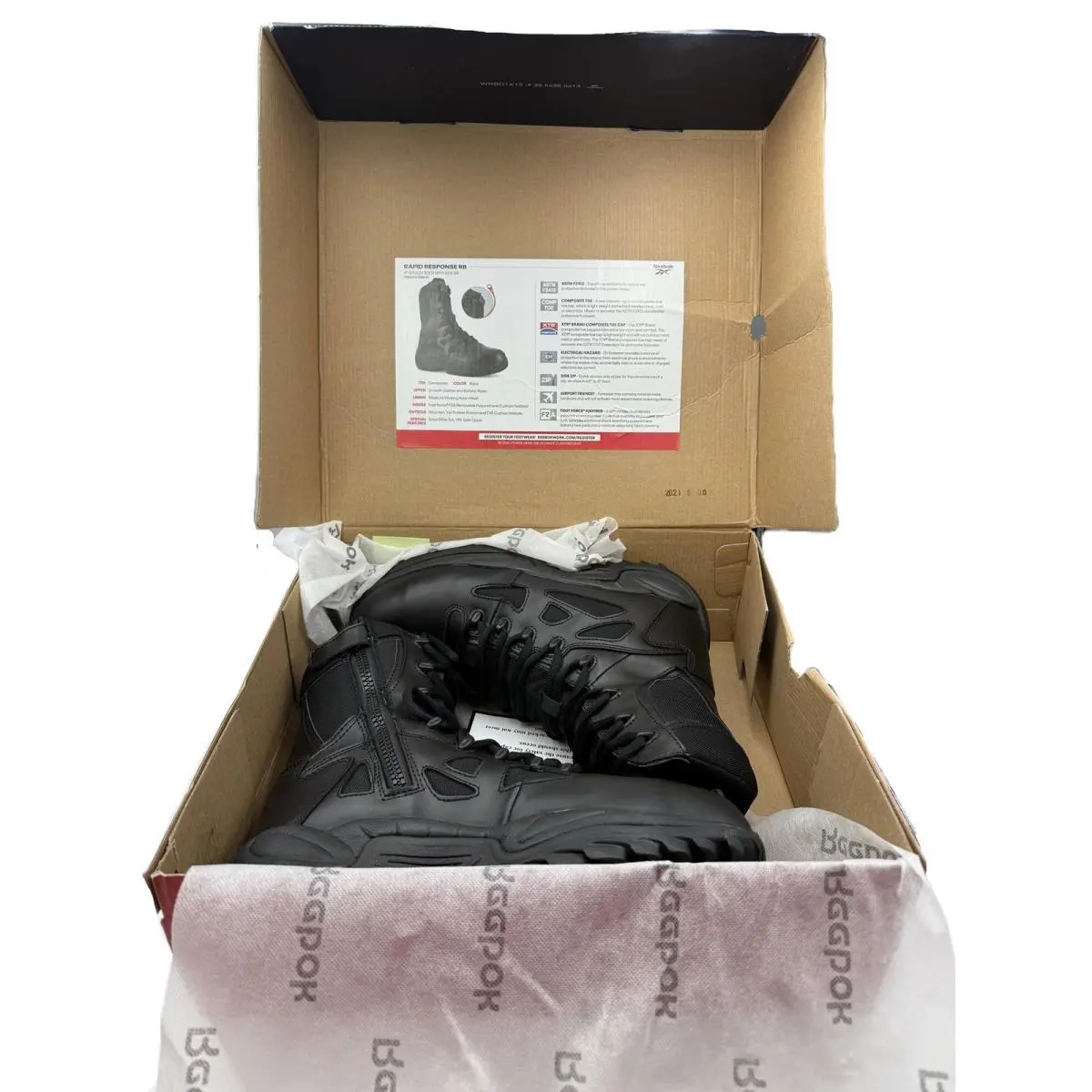 Reebok Rapid Response 8 Stealth Boot w/ Side Zipper- Composite Toe Blk Men 11