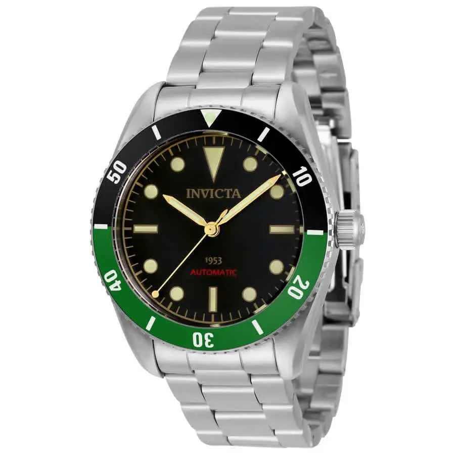Invicta Pro Diver Automatic Black Dial Sprite Bezel Men`s Watch 34335 - Dial: Black, Band: Silver-tone, Bezel: Silver-tone
