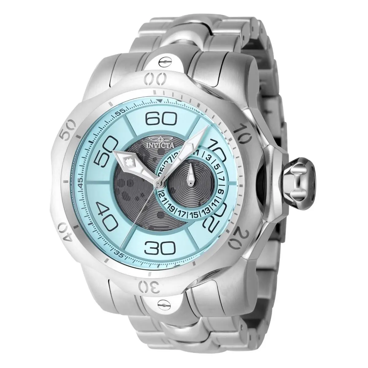Invicta 47910 Men`s 54mm Venom Aqua Dial Silver Tone Stainless Steel Watch - Dial: Aqua, Band: Silver, Bezel: Silver