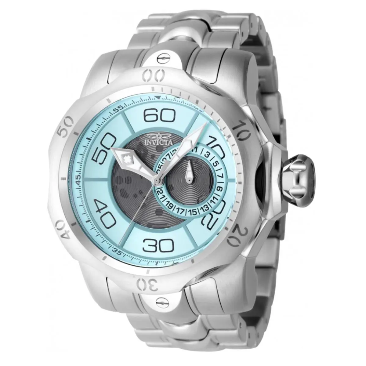 Invicta 47910 Men`s 54mm Venom Aqua Dial Silver Tone Stainless Steel Watch - Dial: Aqua, Band: Silver, Bezel: Silver