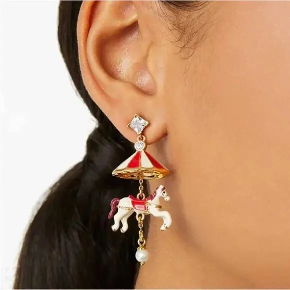 En Faceted Rhinestone Earrings Winter Wonderland Carousel Horse by Kate Spade