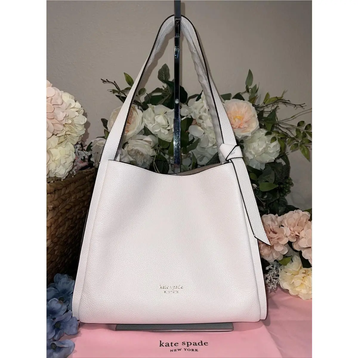 Kate Spade Pebble Leather Large Knott Shoulder Bag Bone/cream/white