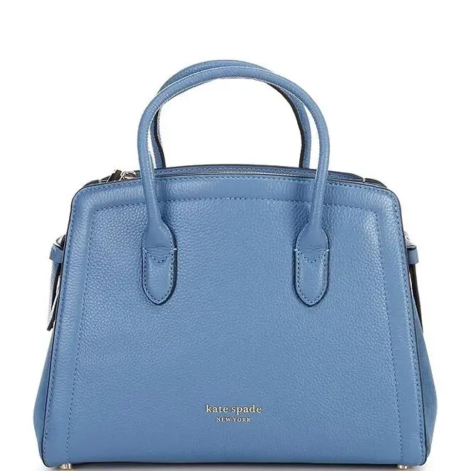 Ate Spade York Knott Medium Leather Satchel Bag Manta Blue Rt 348