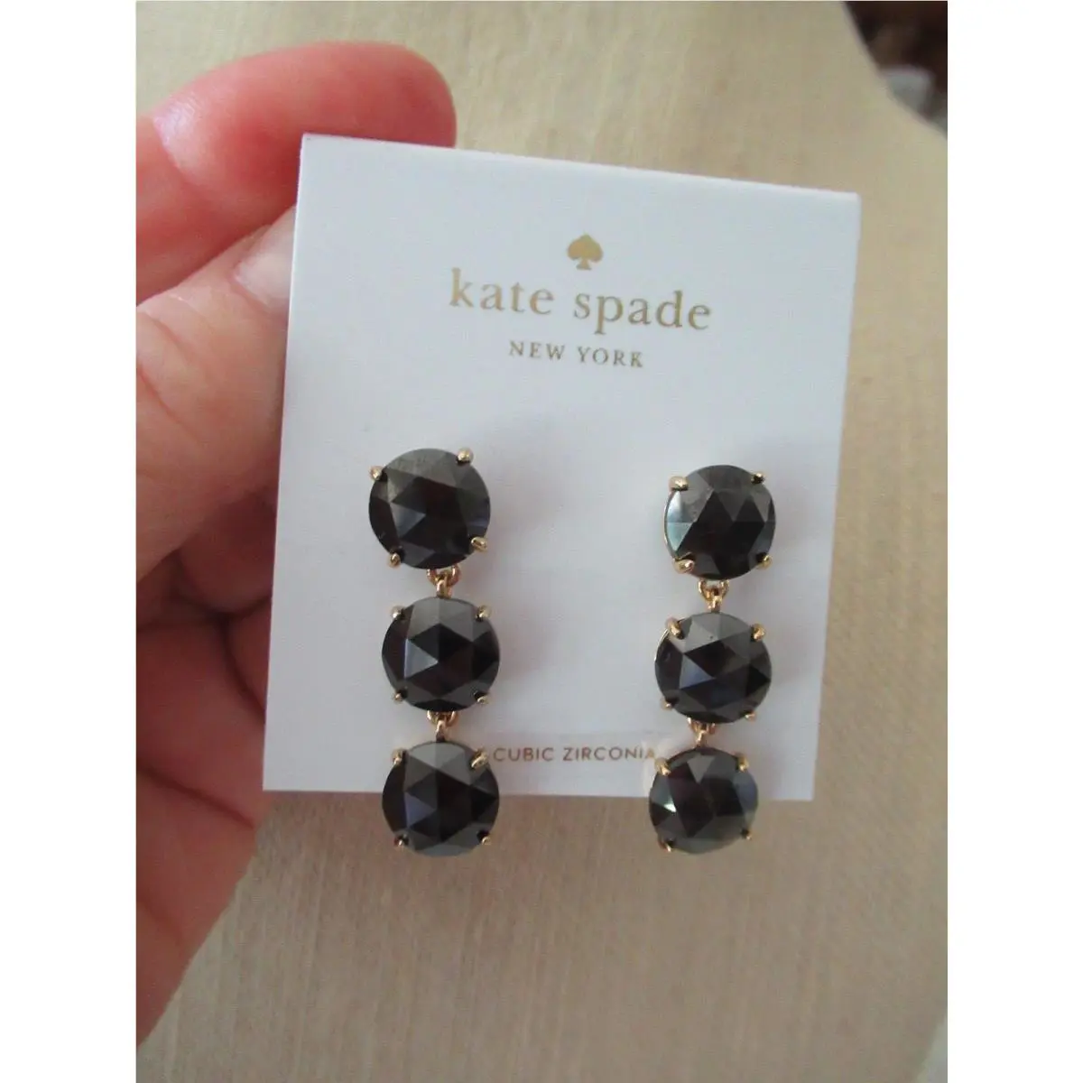 Kate Spade Bright Ideas Gold Plated Jet Cubic Zirconia Drop Earrings