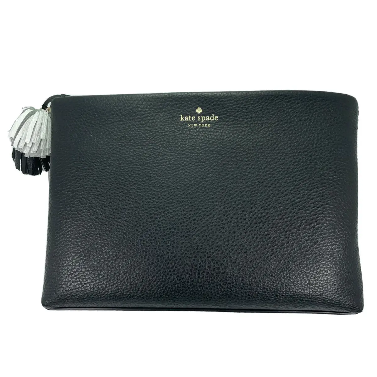 Kate Spade Palmer Drive Shala Zip Clutch Pouch Tassels Black Pebbled Leather