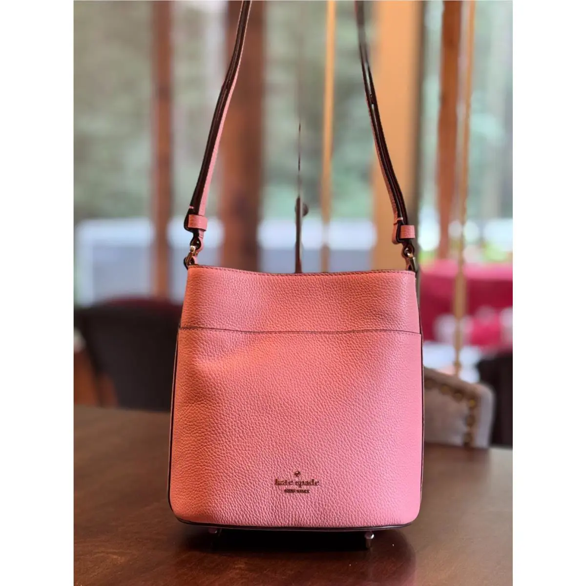 Kate Spade New York Leila Pebbled Leather Small Bucket Bag Purse - Peachy Rose