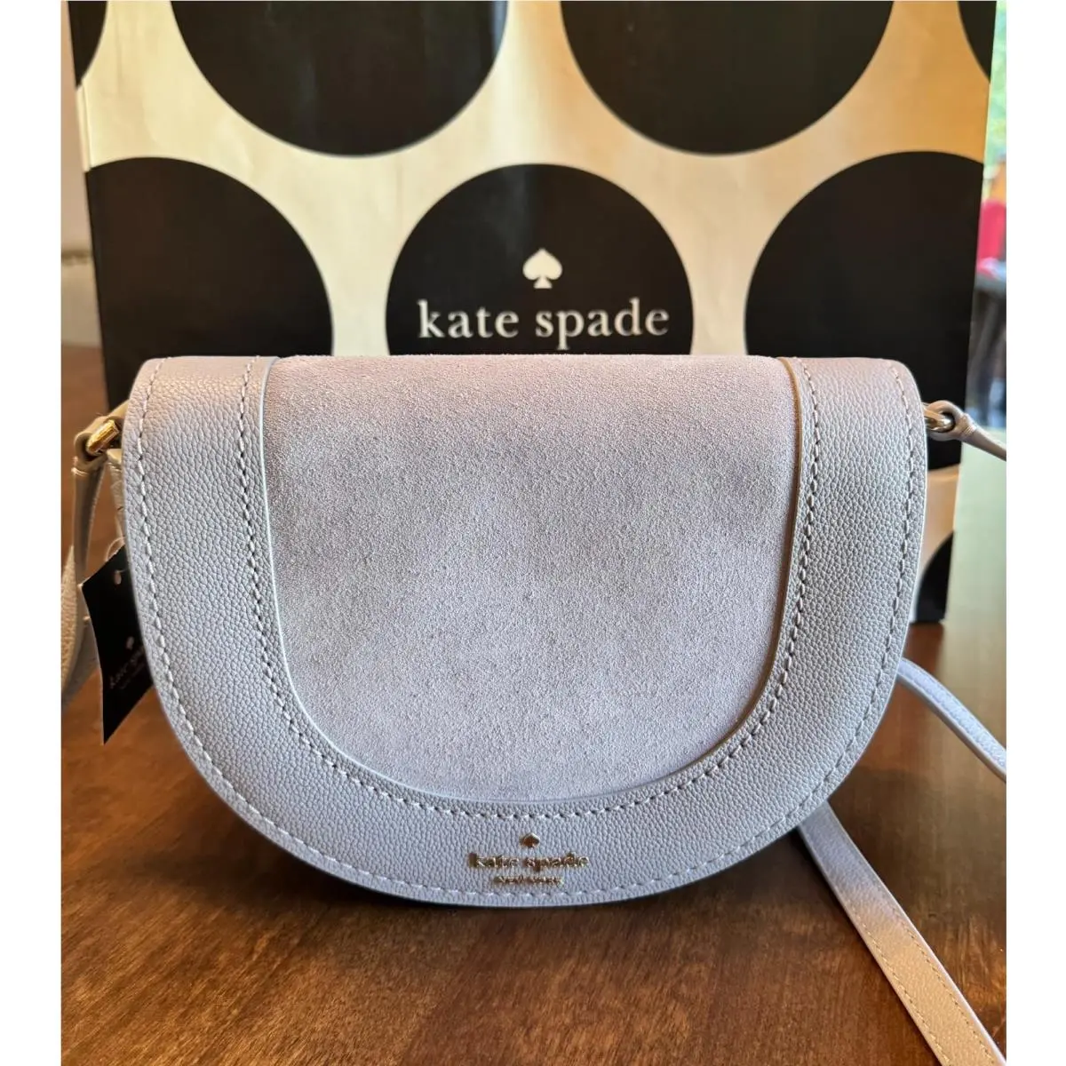Kate Spade Luna Suede Mixed Materials Crescent Crossbody Purse Grey KC613