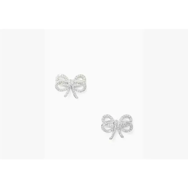New  New York Post Earrings Bow Meets Girl Studs Silver Tone by Kate Spade