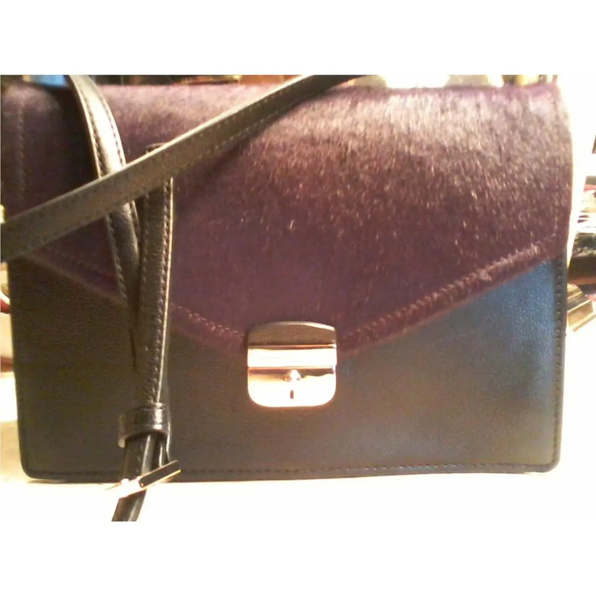Kate Spade Handbag Shoulder Strap Leather/suede/calf Hyde Black/aubrgn