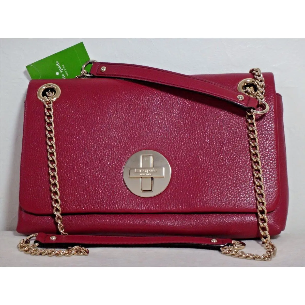 Kate Spade Cynthia Town Road Flap Leather Shoulder Bag Red Plum