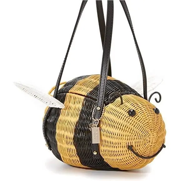 Kate Spade New York Down The Rabbit Hole Wicker Bumble Bee Clutch Bag Purse