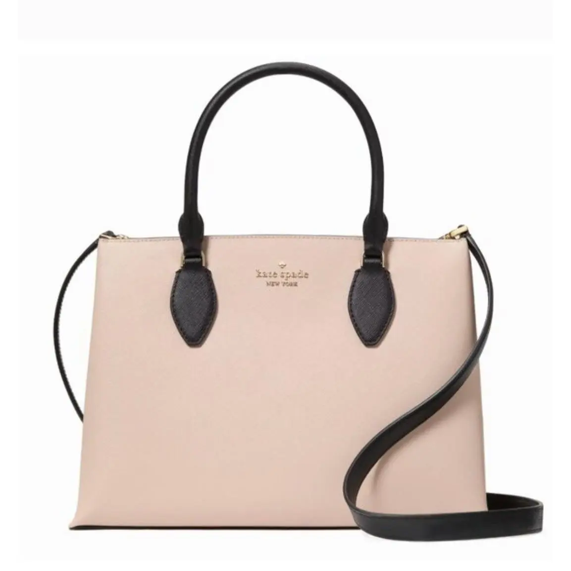 Kate Spade Rae Beige Black Trim Saffiano Satchel Shoulder Bag Purse