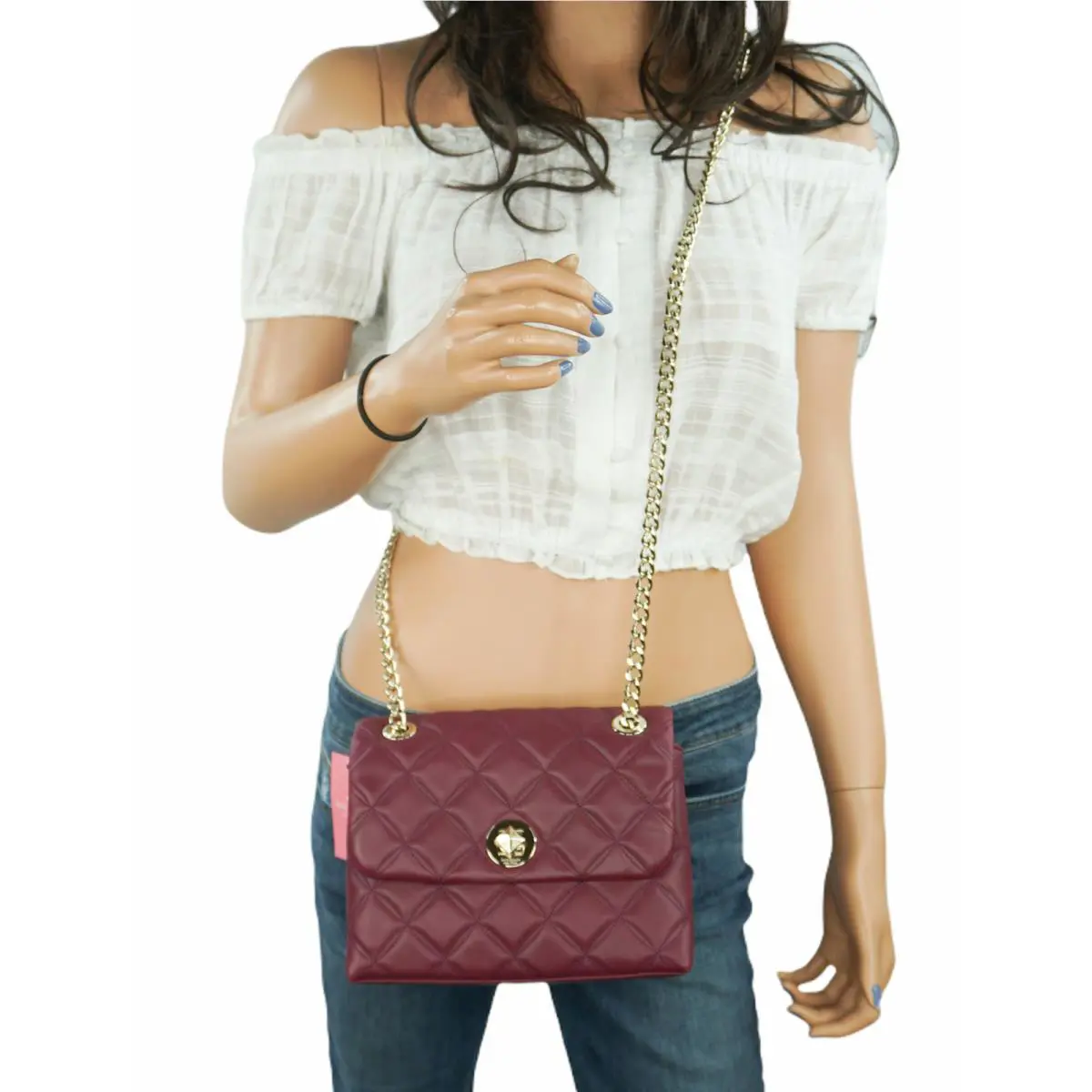 Kate Spade New York Natalia Small Flap Smooth Quilted Shoulder Bag Burgundy