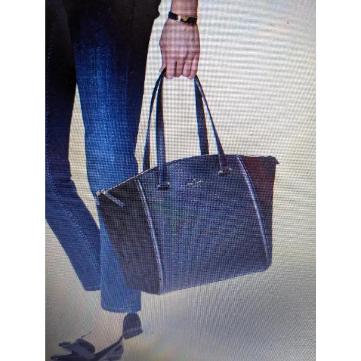 Kate Spade New York Black Leather Suede Shoulder Tote Handbag XL Alanie
