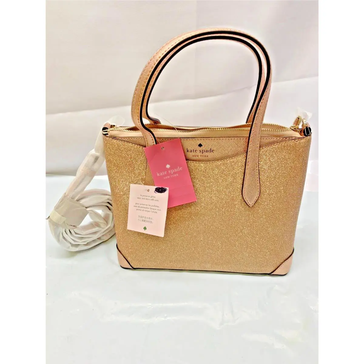 Kate Spade New York Glitter Women`s Crossbody Satchel - Rose Gold New