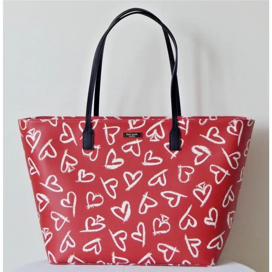 Kate Spade Margareta Shore Street Lipstick Hearts Large Top Zip Tote Bag Red