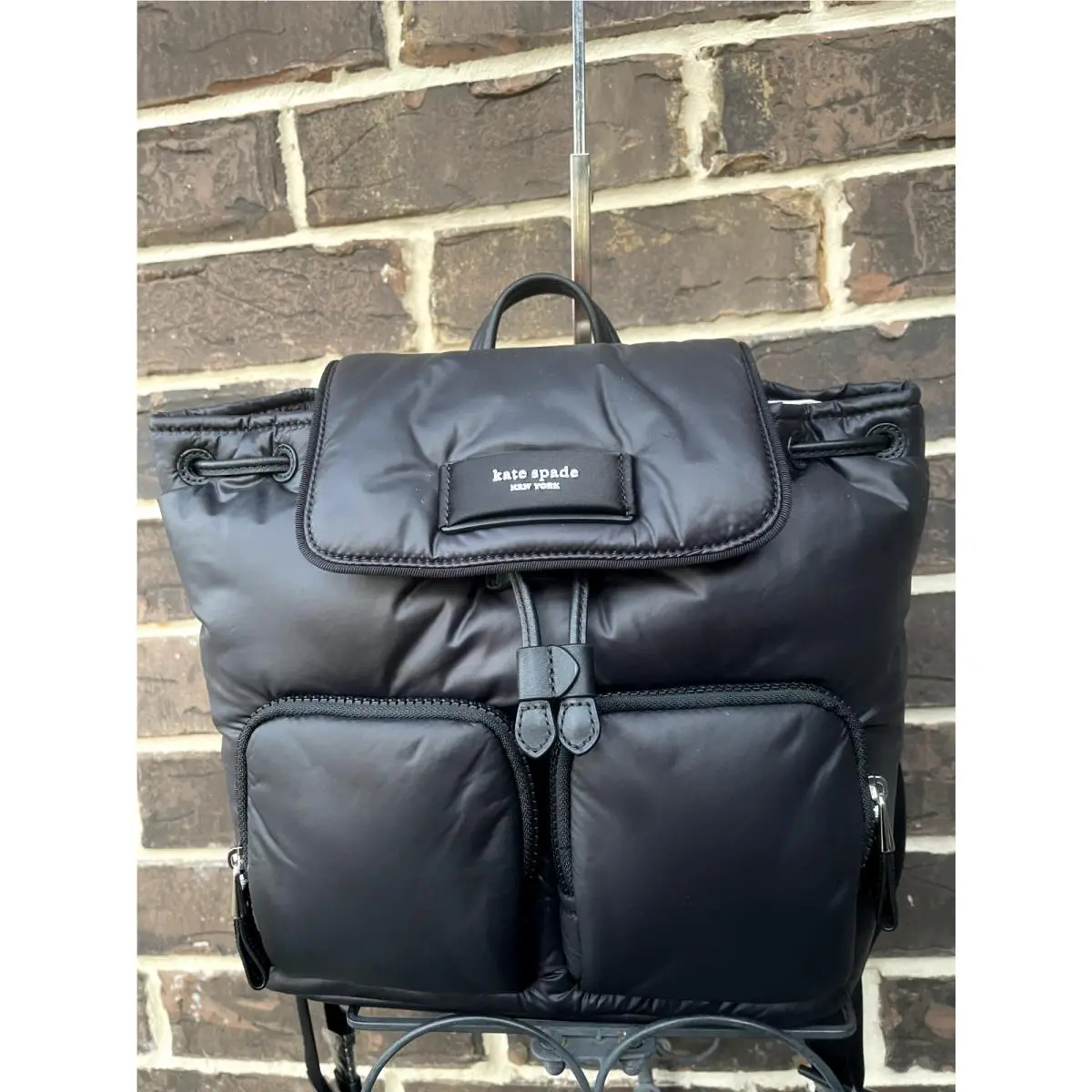 Kate Spade Puffed Backpack Black Polyester Leather