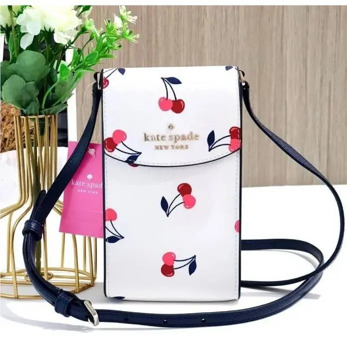Kate Spade Staci Cherry North South Flap Phone Crossbody White Multi