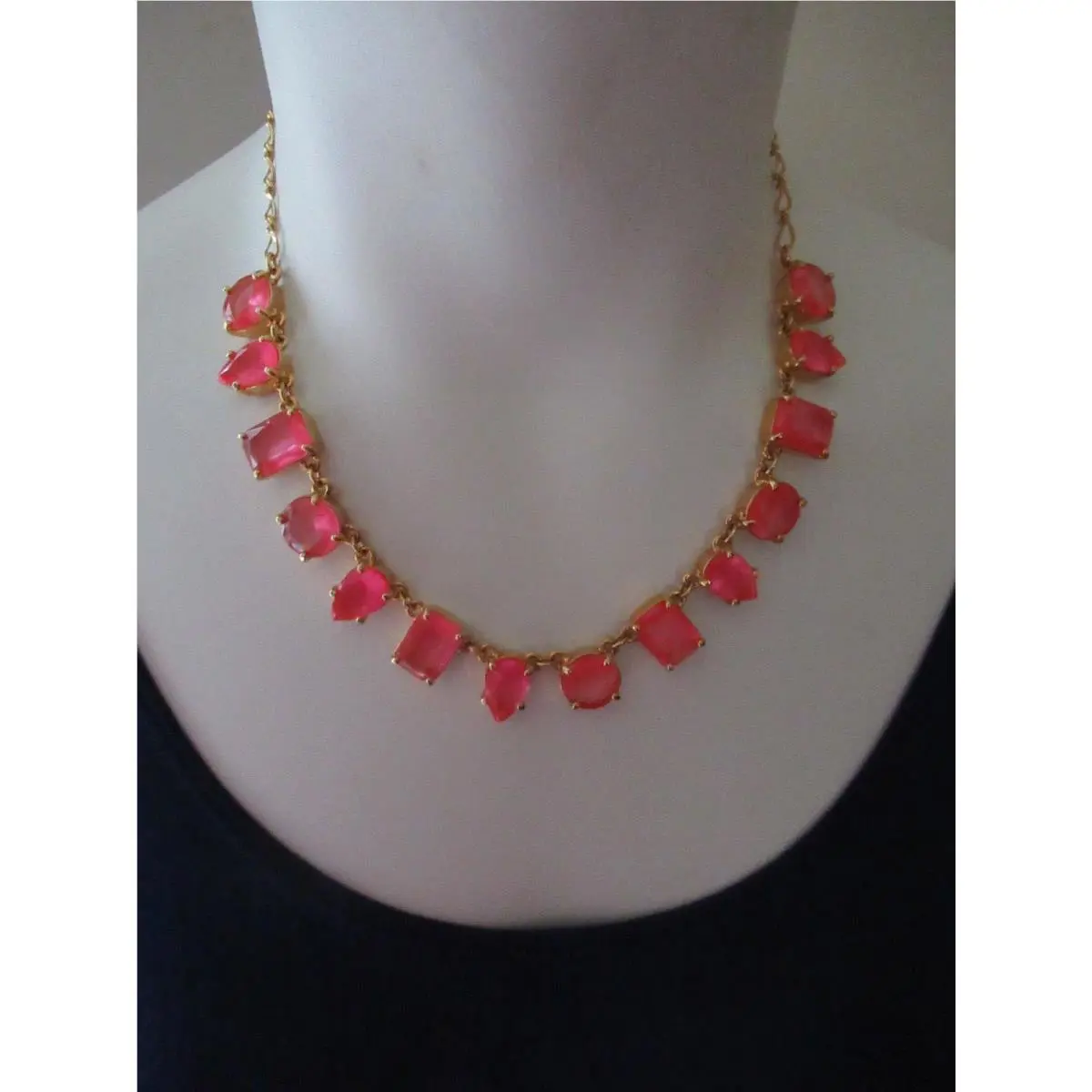 Kate Spade Beautiful 12 K Gold Filled Chain Necklace/ Pink Stones