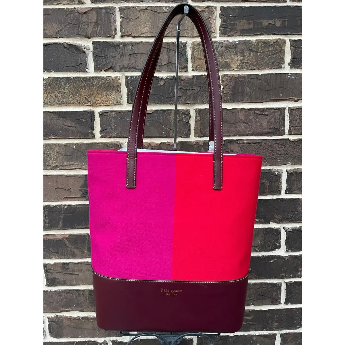 Kate Spade Waverly Racing Stripe Jacquard Large Tote Cordovan Multi Red Brow