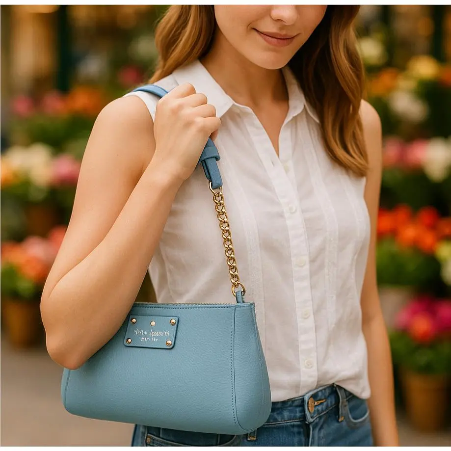 New Kate Spade Adela Berkshire Road Wedgewod Blue Shoulder Bag with Chain Strap