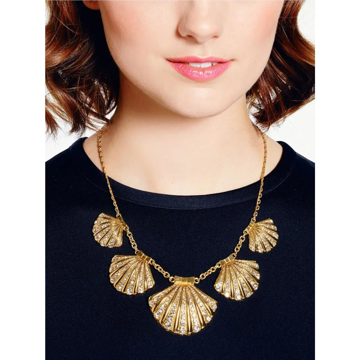 Kate Spade Shore Thing Clam Studs Earrings Necklace Set Pave Crystals Shell