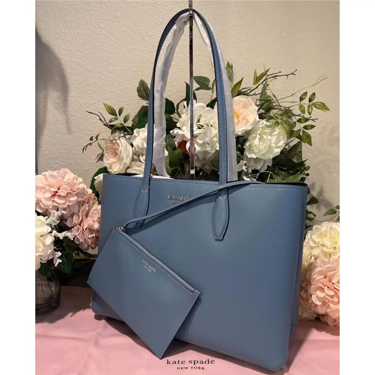Kate Spade Leather All Day Large Tote/shopper/shoulder Bag W/wristlet Blue