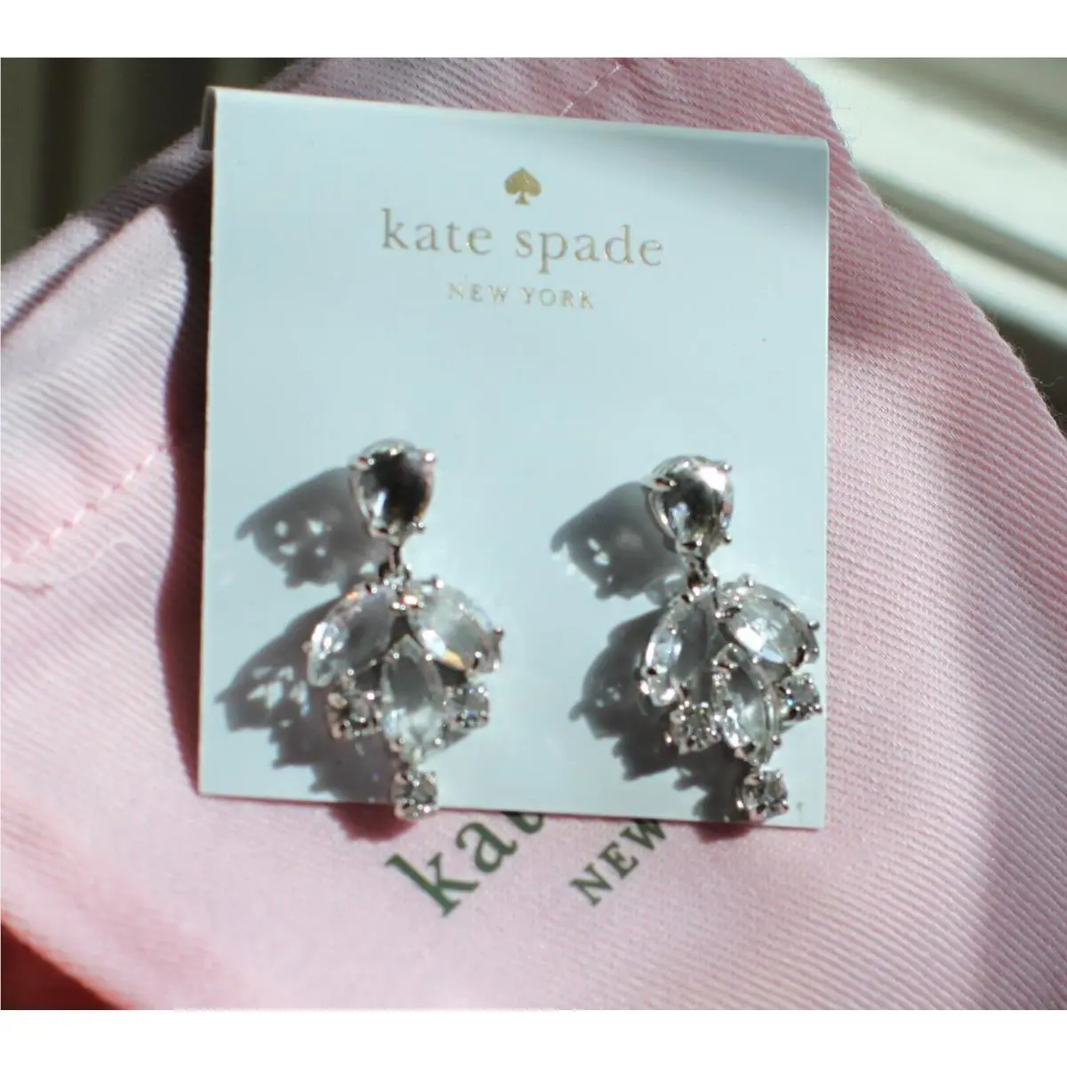 Kate Spade Up The Ante Crystal Ice Earrings Silver Drop Chandelier Dangle