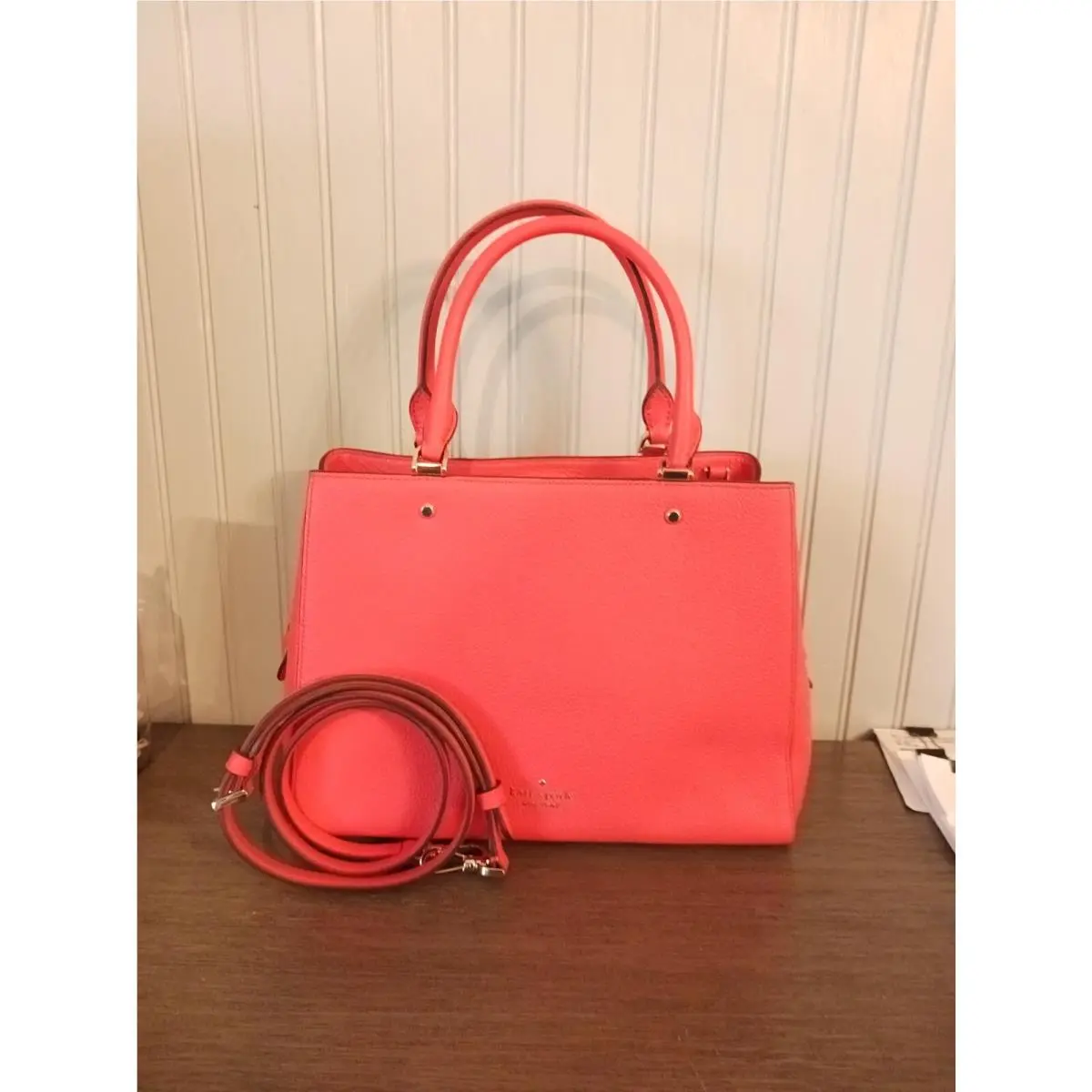 Kate Spade Leila Orange/coral Buds Triple Compartment Satchel/crossbody Bag