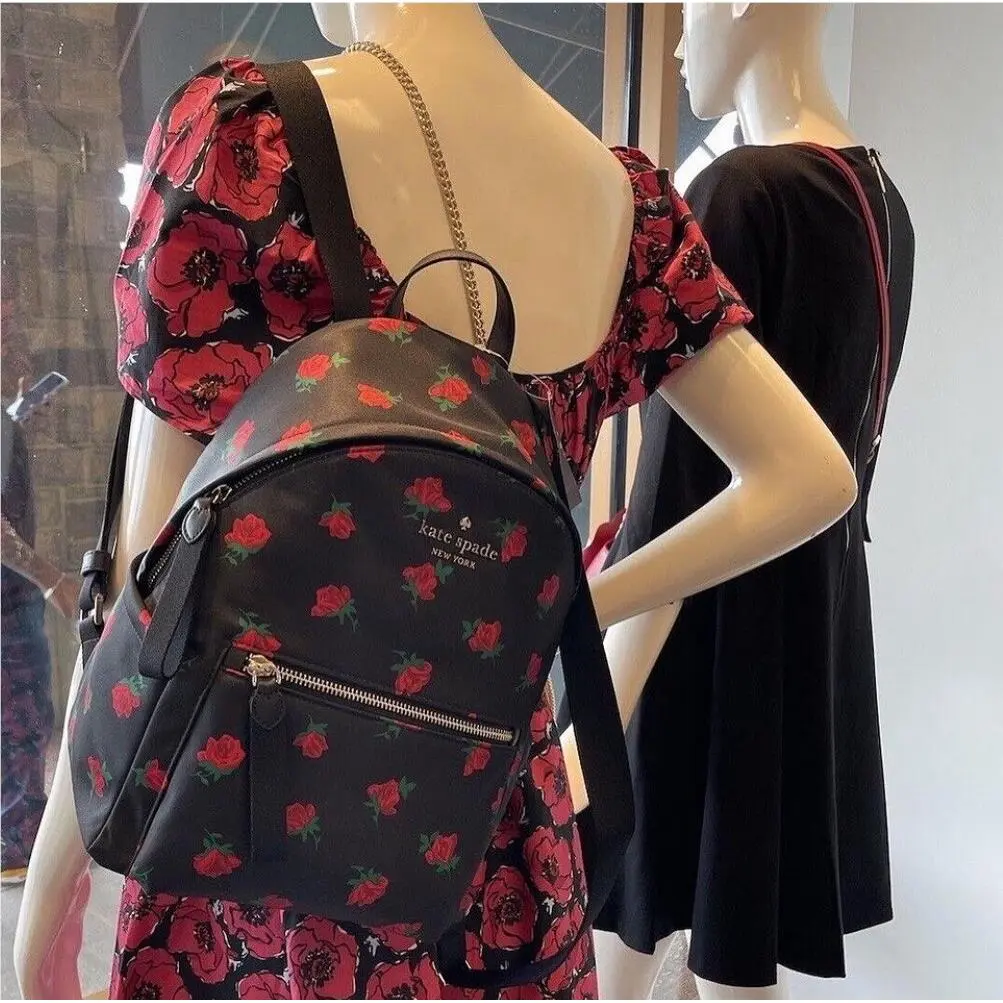 Kate Spade Chelsea Rose Toss Printed Medium Backpack In Black Multi