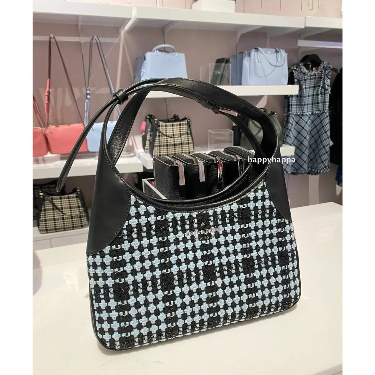 Kate Spade Aster Tweed Fabric Crossbody Shoulder Purse - Blue Multi K4678 - Exterior: Blue Multi (404), Lining: Black