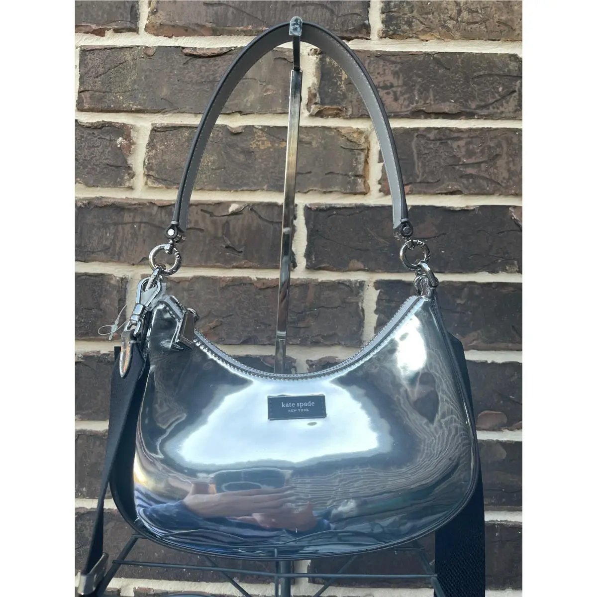 Kate Spade Sam Icon Metallic Small Convertible Crossbody Silver
