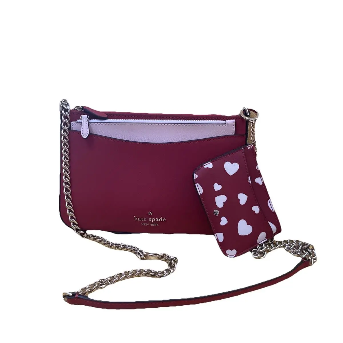 New  Staci Red Heart Pop Printed Triple 3 Piece Crossbody Purse by Kate Spade
