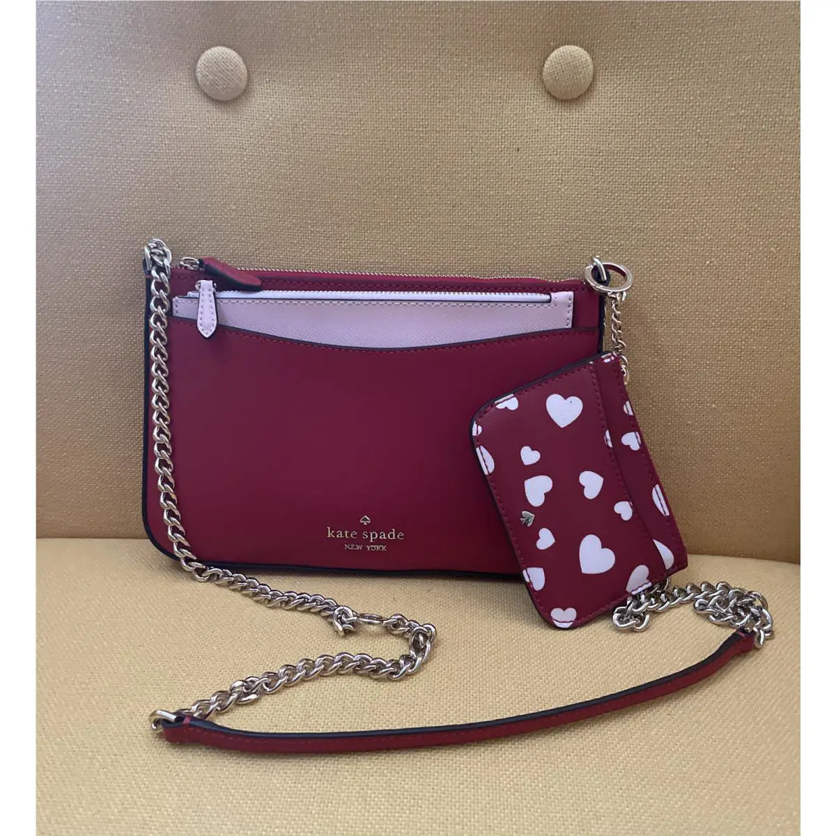 Nwt. Kate Spade Staci Red Heart Pop Printed Triple 3 Piece Crossbody Purse