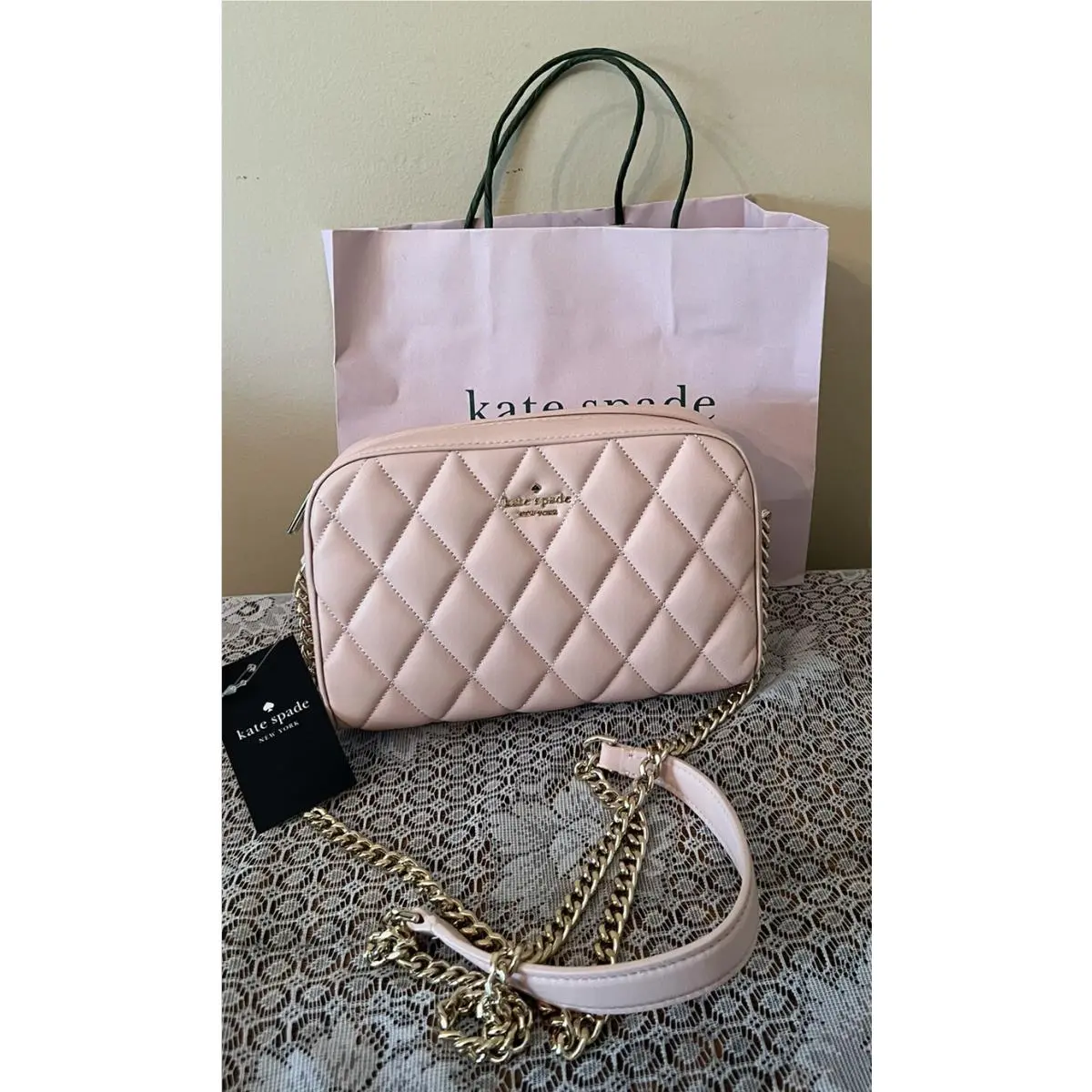 Kate Spade Pink Carey Quilted Leather Mini Camera Bag Crossbody New