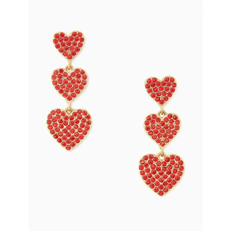New Kate Spade NY Yours Truly Pave Heart Triple Drop Earrings WBRUF122