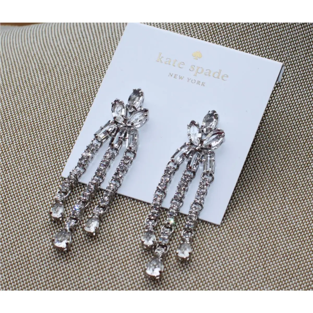 Kate Spade Catching Light Earrings Chandelier Silver Clear Drop Dangle